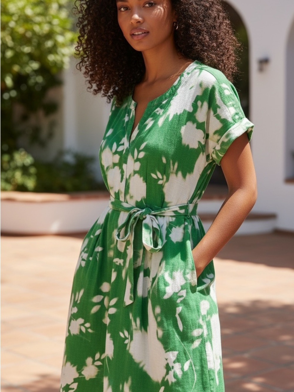 Simply Vera Vera Wang White and Green Floral Dress - Picture 1 of 8